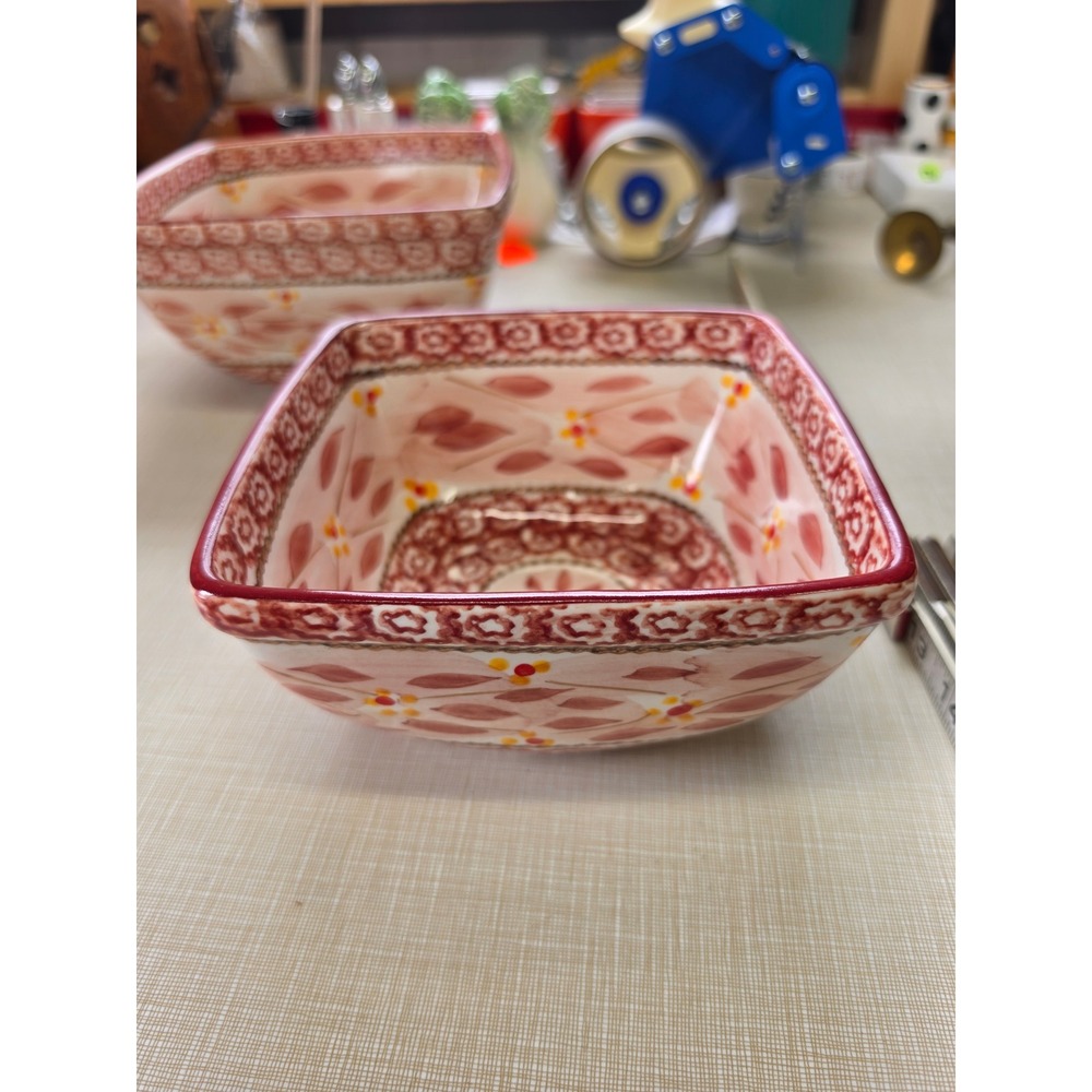 Temp-tations Old World Pink Cranberry Square Ceramic Nesting Serving Bowls - Picture 7 of 11
